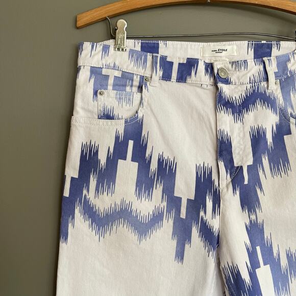 Isabel Marant Etoile Lanea Jeans‎ Size Medium White Blue Western Aztec High Rise - Picture 8 of 16